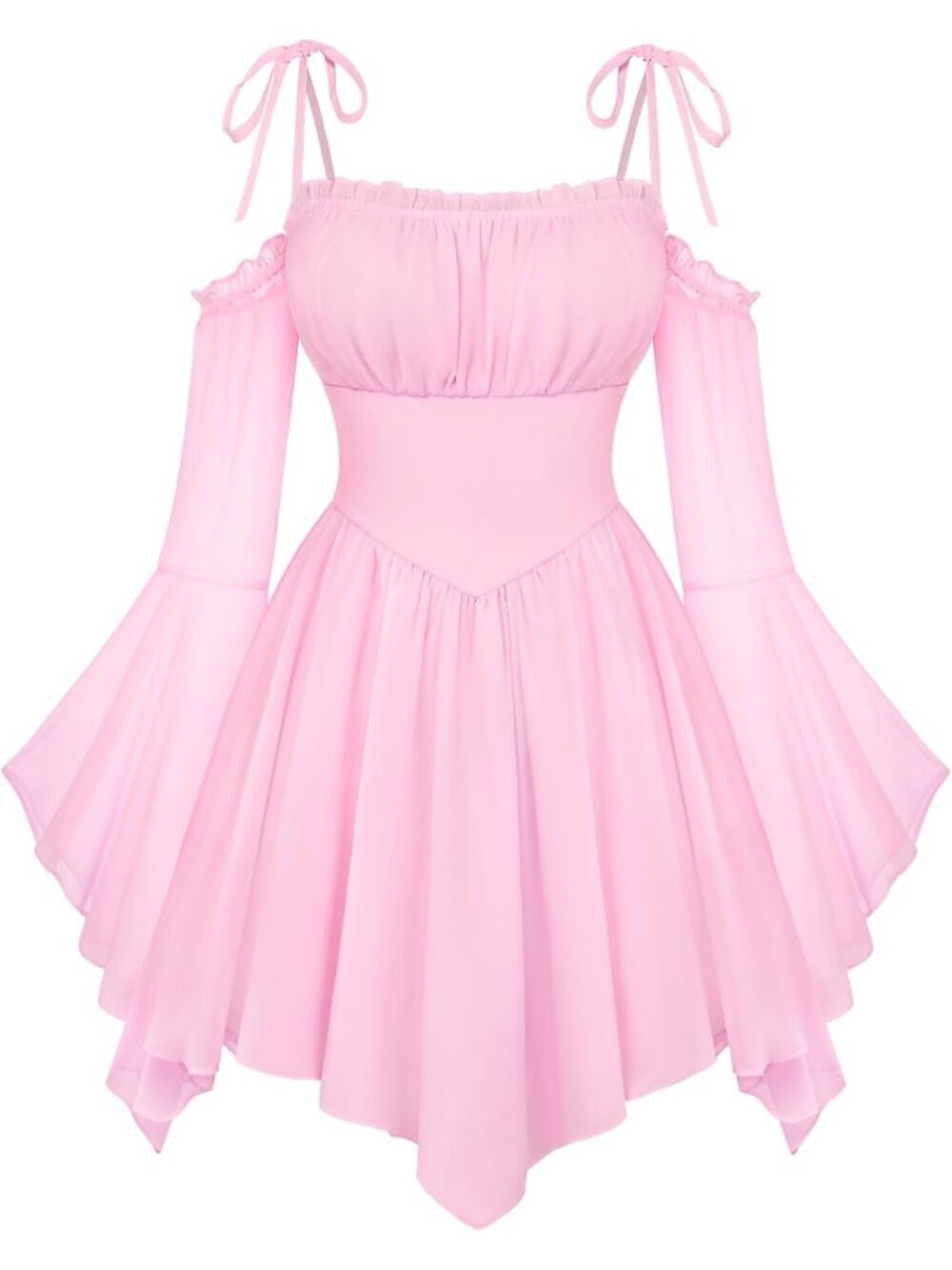 Women's Light Pink Off Shoulder Fairy A LINE Boho Corset With Pockets Dress